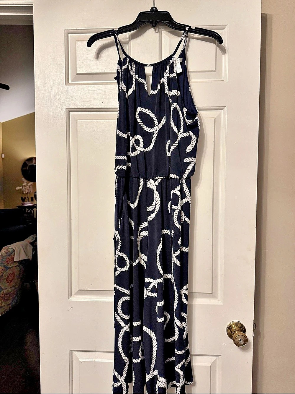 London Times Nautical Rope Print Jumpsuit Size Medium